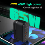 Bộ sạc GaN 65W LDNIO Q367 3 cổng USB-C / Type-C kèm cáp USB-C / Type-C sang USB-C / Type-C dài 1m, phích cắm EU, phích cắm UK, phích cắm US