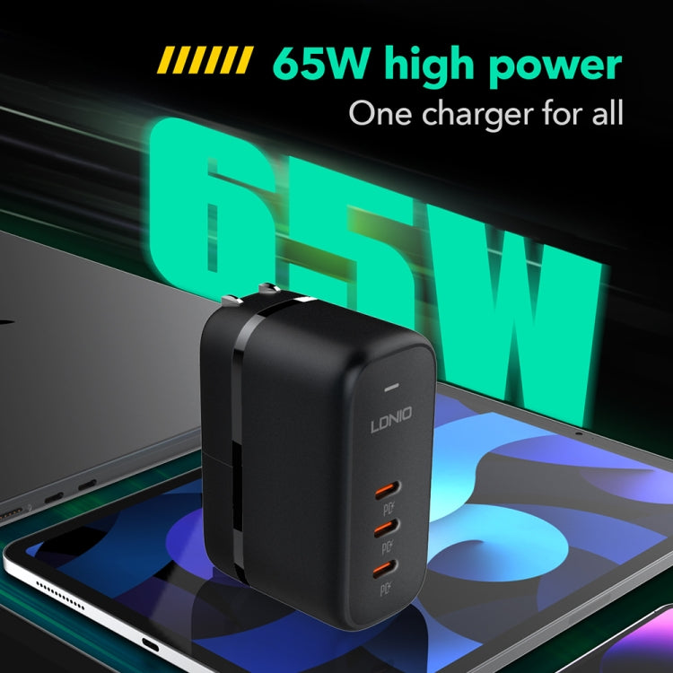 Bộ sạc GaN 65W LDNIO Q367 3 cổng USB-C / Type-C kèm cáp USB-C / Type-C sang USB-C / Type-C dài 1m, phích cắm EU, phích cắm UK, phích cắm US