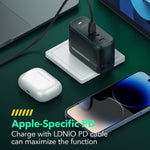 Bộ sạc GaN 65W LDNIO Q367 3 cổng USB-C / Type-C kèm cáp USB-C / Type-C sang USB-C / Type-C dài 1m, phích cắm EU, phích cắm UK, phích cắm US