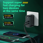 Bộ sạc GaN 65W LDNIO Q367 3 cổng USB-C / Type-C kèm cáp USB-C / Type-C sang USB-C / Type-C dài 1m, phích cắm EU, phích cắm UK, phích cắm US