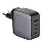 Sạc LDNIO Q408 100W GaN USB+3 USB-C / Type-C với cáp dữ liệu USB-C / Type-C 100W dài 1m, phích cắm EU, phích cắm UK, phích cắm US