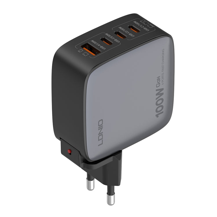 Sạc LDNIO Q408 100W GaN USB+3 USB-C / Type-C với cáp dữ liệu USB-C / Type-C 100W dài 1m, phích cắm EU, phích cắm UK, phích cắm US