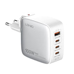 Sạc LDNIO Q408 100W GaN USB+3 USB-C / Type-C với cáp dữ liệu USB-C / Type-C 100W dài 1m, phích cắm EU, phích cắm UK, phích cắm US