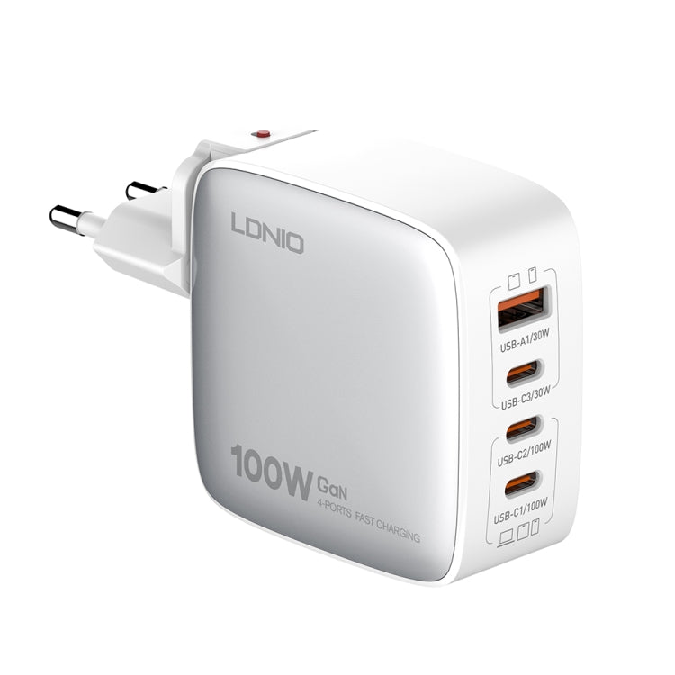 Sạc LDNIO Q408 100W GaN USB+3 USB-C / Type-C với cáp dữ liệu USB-C / Type-C 100W dài 1m, phích cắm EU, phích cắm UK, phích cắm US