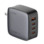 Sạc LDNIO Q408 100W GaN USB+3 USB-C / Type-C với cáp dữ liệu USB-C / Type-C 100W dài 1m, phích cắm EU, phích cắm UK, phích cắm US