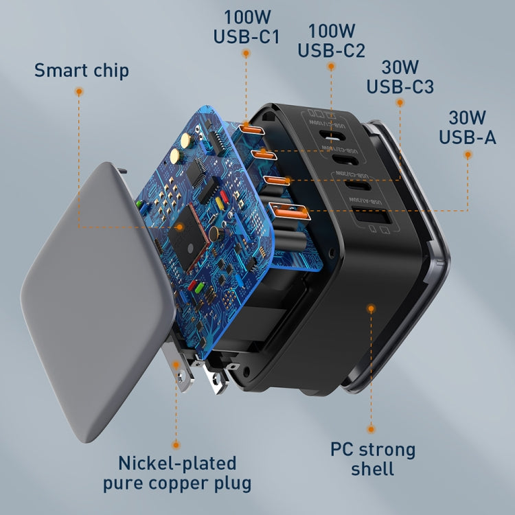 Sạc LDNIO Q408 100W GaN USB+3 USB-C / Type-C với cáp dữ liệu USB-C / Type-C 100W dài 1m, phích cắm EU, phích cắm UK, phích cắm US