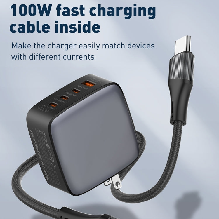 Sạc LDNIO Q408 100W GaN USB+3 USB-C / Type-C với cáp dữ liệu USB-C / Type-C 100W dài 1m, phích cắm EU, phích cắm UK, phích cắm US