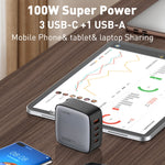 Sạc LDNIO Q408 100W GaN USB+3 USB-C / Type-C với cáp dữ liệu USB-C / Type-C 100W dài 1m, phích cắm EU, phích cắm UK, phích cắm US
