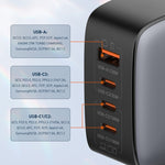 Sạc LDNIO Q408 100W GaN USB+3 USB-C / Type-C với cáp dữ liệu USB-C / Type-C 100W dài 1m, phích cắm EU, phích cắm UK, phích cắm US