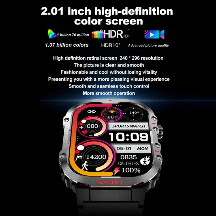 G45 Đồng hồ thông minh chống nước 10m màn hình 2.01 inch Dây silicone, Hỗ trợ đèn pin / gọi Bluetooth / HRV