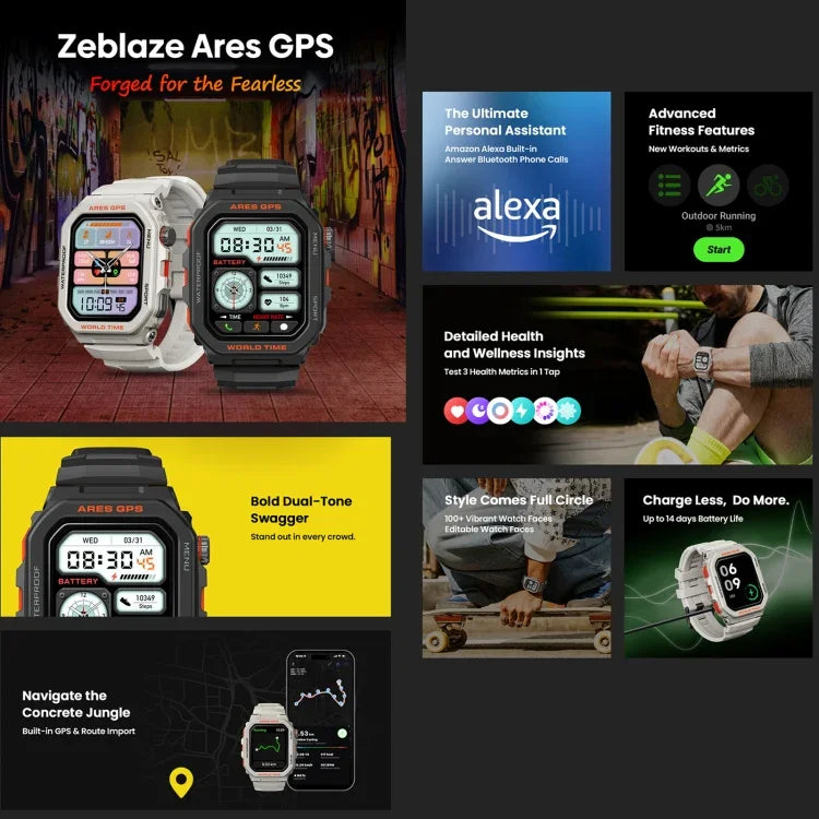 Zeblaze Ares Đồng hồ thông minh GPS bền bỉ, Hỗ trợ đo nhịp tim / oxy máu Pulse Ox