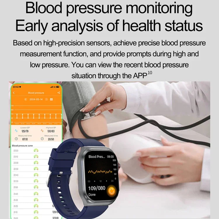 ET585 Đồng hồ thông minh dây thép 2.04 inch chống nước IP68, Hỗ trợ đo ECG / thành phần máu