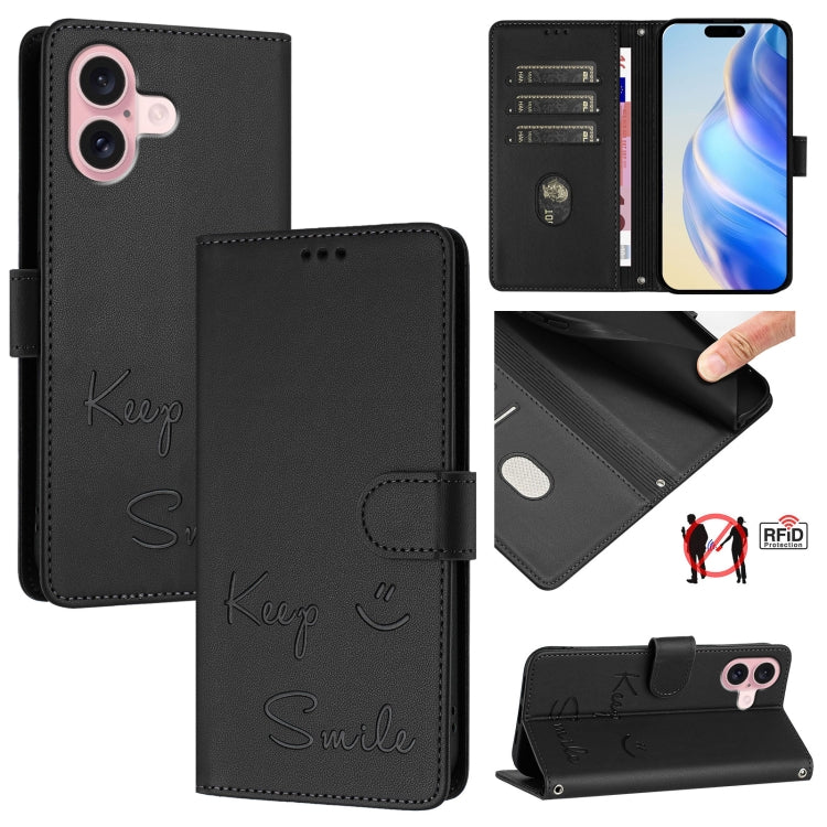 Ốp điện thoại da RFID dập nổi nụ cười, dành cho iPhone 16, iPhone 15 Pro Max, iPhone 15 Pro, iPhone 15 Plus, iPhone 15, iPhone 14 Plus, iPhone 14 / 13, iPhone 14 Pro