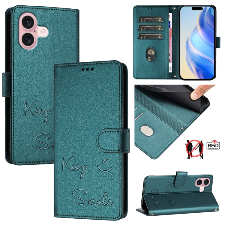 Ốp điện thoại da RFID dập nổi nụ cười, dành cho iPhone 16, iPhone 15 Pro Max, iPhone 15 Pro, iPhone 15 Plus, iPhone 15, iPhone 14 Plus, iPhone 14 / 13, iPhone 14 Pro