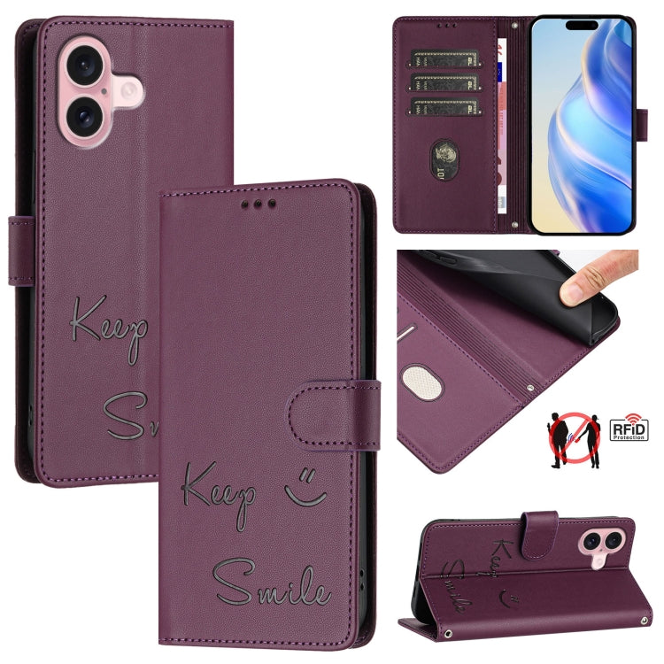 Ốp điện thoại da RFID dập nổi nụ cười, dành cho iPhone 16, iPhone 15 Pro Max, iPhone 15 Pro, iPhone 15 Plus, iPhone 15, iPhone 14 Plus, iPhone 14 / 13, iPhone 14 Pro