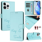 Ốp điện thoại da RFID dập nổi nụ cười, dành cho iPhone 16, iPhone 15 Pro Max, iPhone 15 Pro, iPhone 15 Plus, iPhone 15, iPhone 14 Plus, iPhone 14 / 13, iPhone 14 Pro