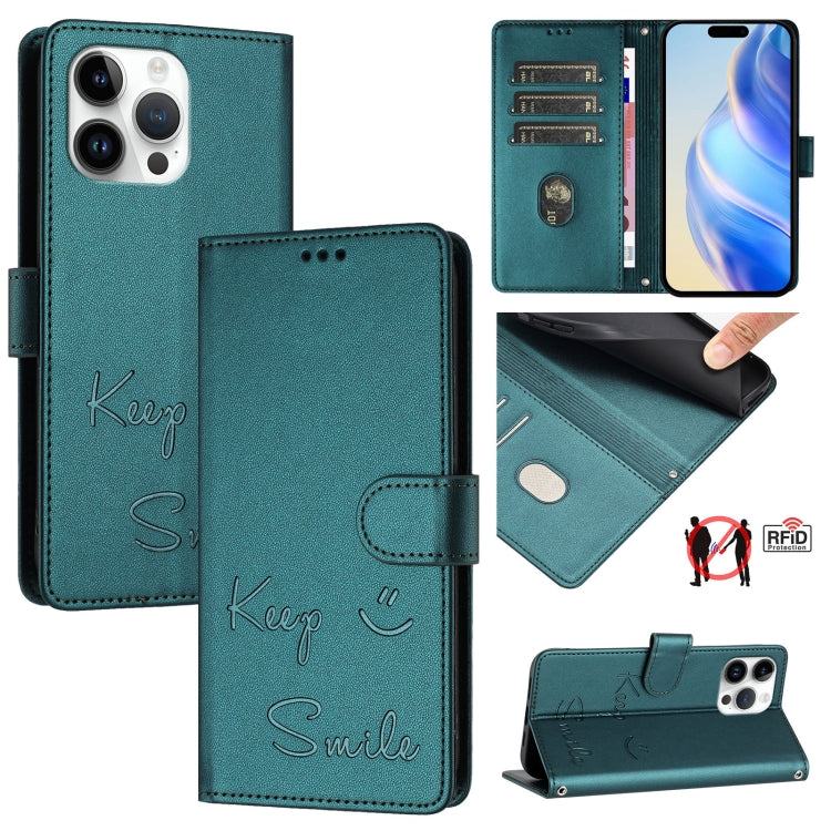 Ốp điện thoại da RFID dập nổi nụ cười, dành cho iPhone 16, iPhone 15 Pro Max, iPhone 15 Pro, iPhone 15 Plus, iPhone 15, iPhone 14 Plus, iPhone 14 / 13, iPhone 14 Pro