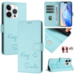Ốp điện thoại da RFID dập nổi nụ cười, dành cho iPhone 16, iPhone 15 Pro Max, iPhone 15 Pro, iPhone 15 Plus, iPhone 15, iPhone 14 Plus, iPhone 14 / 13, iPhone 14 Pro