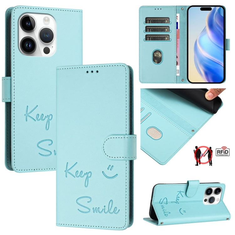Ốp điện thoại da RFID dập nổi nụ cười, dành cho iPhone 16, iPhone 15 Pro Max, iPhone 15 Pro, iPhone 15 Plus, iPhone 15, iPhone 14 Plus, iPhone 14 / 13, iPhone 14 Pro