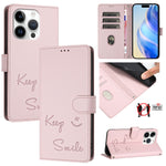Ốp điện thoại da RFID dập nổi nụ cười, dành cho iPhone 16, iPhone 15 Pro Max, iPhone 15 Pro, iPhone 15 Plus, iPhone 15, iPhone 14 Plus, iPhone 14 / 13, iPhone 14 Pro