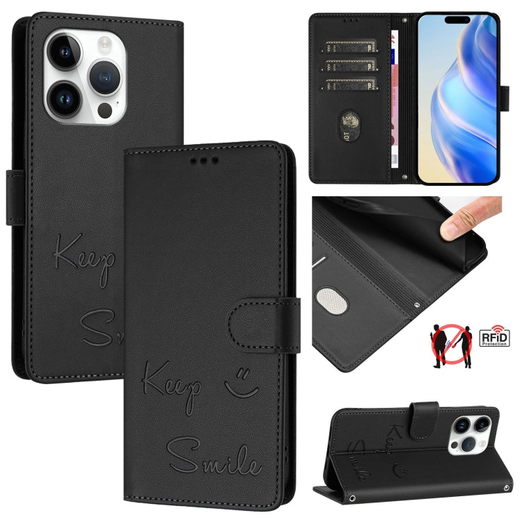 Ốp điện thoại da RFID dập nổi nụ cười, dành cho iPhone 16, iPhone 15 Pro Max, iPhone 15 Pro, iPhone 15 Plus, iPhone 15, iPhone 14 Plus, iPhone 14 / 13, iPhone 14 Pro