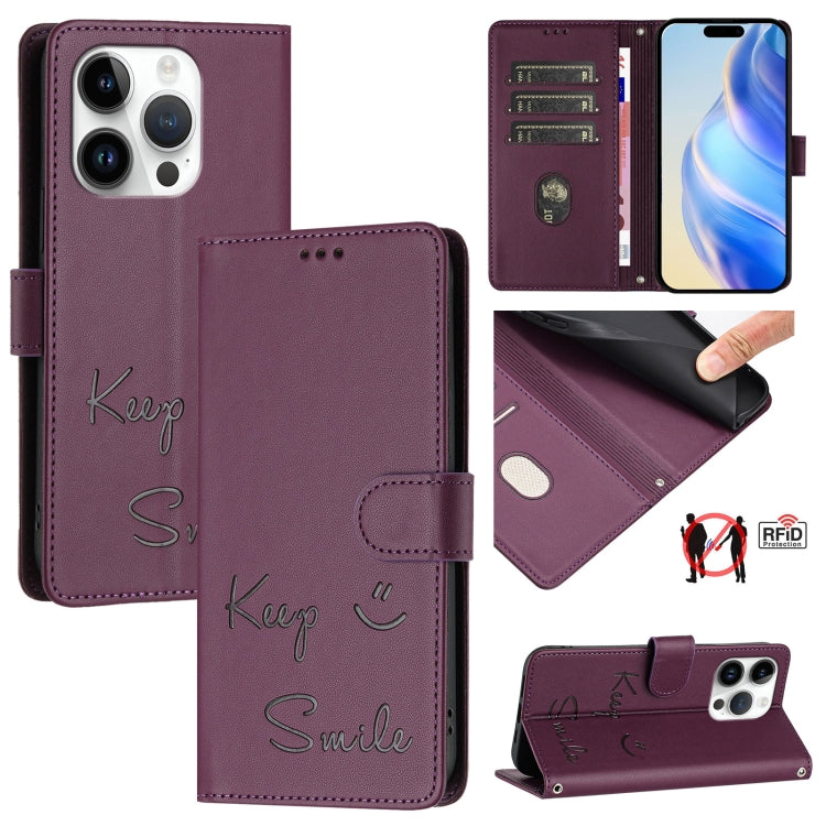 Ốp điện thoại da RFID dập nổi nụ cười, dành cho iPhone 16, iPhone 15 Pro Max, iPhone 15 Pro, iPhone 15 Plus, iPhone 15, iPhone 14 Plus, iPhone 14 / 13, iPhone 14 Pro