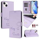 Ốp điện thoại da RFID dập nổi nụ cười, dành cho iPhone 16, iPhone 15 Pro Max, iPhone 15 Pro, iPhone 15 Plus, iPhone 15, iPhone 14 Plus, iPhone 14 / 13, iPhone 14 Pro