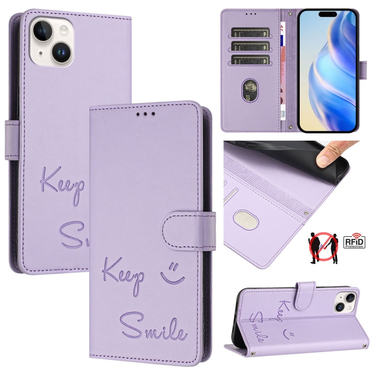 Ốp điện thoại da RFID dập nổi nụ cười, dành cho iPhone 16, iPhone 15 Pro Max, iPhone 15 Pro, iPhone 15 Plus, iPhone 15, iPhone 14 Plus, iPhone 14 / 13, iPhone 14 Pro