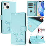 Ốp điện thoại da RFID dập nổi nụ cười, dành cho iPhone 16, iPhone 15 Pro Max, iPhone 15 Pro, iPhone 15 Plus, iPhone 15, iPhone 14 Plus, iPhone 14 / 13, iPhone 14 Pro