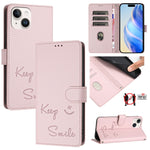 Ốp điện thoại da RFID dập nổi nụ cười, dành cho iPhone 16, iPhone 15 Pro Max, iPhone 15 Pro, iPhone 15 Plus, iPhone 15, iPhone 14 Plus, iPhone 14 / 13, iPhone 14 Pro