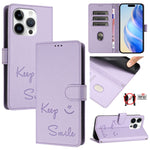 Ốp điện thoại da RFID dập nổi nụ cười, dành cho iPhone 16, iPhone 15 Pro Max, iPhone 15 Pro, iPhone 15 Plus, iPhone 15, iPhone 14 Plus, iPhone 14 / 13, iPhone 14 Pro