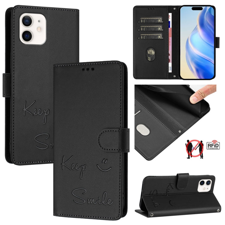 Smile Embossing RFID Leather Phone Case, For iPhone 14 Pro Max, For iPhone SE 2022 / 2020 / 8 / 7, For iPhone 13 Pro Max, For iPhone 13 Pro, For iPhone 13 mini, For iPhone 12 / 12 Pro, For iPhone 12 Pro Max, For iPhone 12 mini