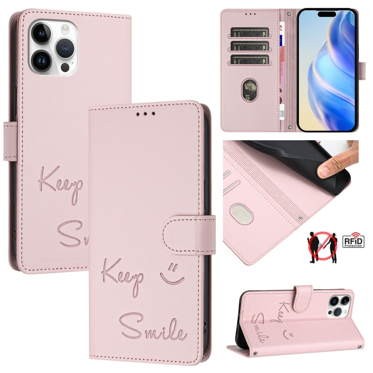 Smile Embossing RFID Leather Phone Case, For iPhone 14 Pro Max, For iPhone SE 2022 / 2020 / 8 / 7, For iPhone 13 Pro Max, For iPhone 13 Pro, For iPhone 13 mini, For iPhone 12 / 12 Pro, For iPhone 12 Pro Max, For iPhone 12 mini