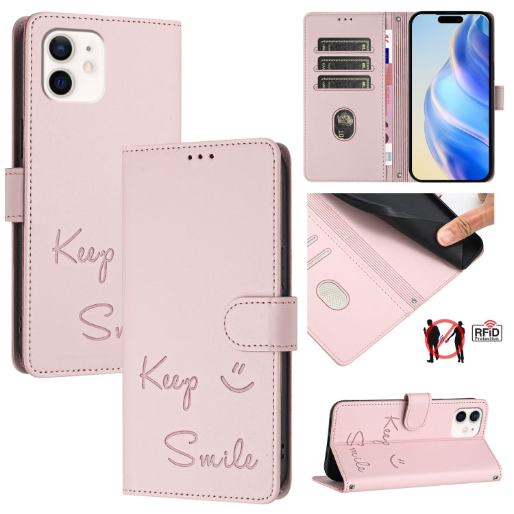 Smile Embossing RFID Leather Phone Case, For iPhone 11 Pro Max, For iPhone 11, For iPhone 11 Pro, For iPod Touch 7 / 6 / 5, For iPhone X / XS, For iPhone XR, For iPhone XS Max, For iPhone 8 Plus / 7 Plus