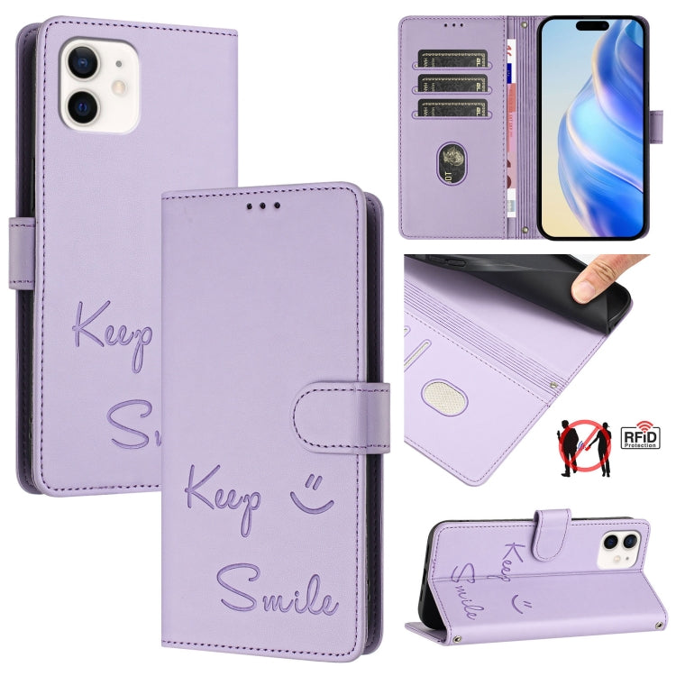 Smile Embossing RFID Leather Phone Case, For iPhone 11 Pro Max, For iPhone 11, For iPhone 11 Pro, For iPod Touch 7 / 6 / 5, For iPhone X / XS, For iPhone XR, For iPhone XS Max, For iPhone 8 Plus / 7 Plus