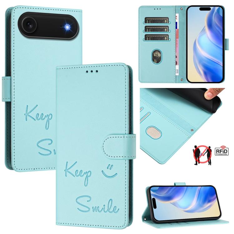 Ốp điện thoại da dập nổi nụ cười có RFID, dành cho iPhone 17 Pro Max, dành cho iPhone 17 Pro, dành cho iPhone 17, dành cho iPhone Air, dành cho iPhone SE 2024, dành cho iPhone 16 Pro Max, dành cho iPhone 16 Pro, dành cho iPhone 16 Plus
