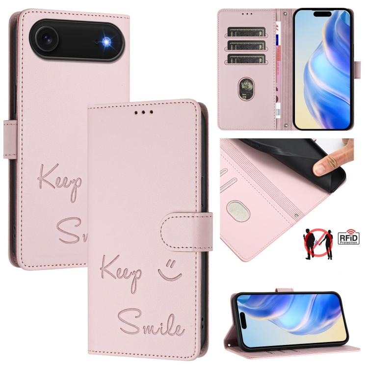 Ốp điện thoại da dập nổi nụ cười có RFID, dành cho iPhone 17 Pro Max, dành cho iPhone 17 Pro, dành cho iPhone 17, dành cho iPhone Air, dành cho iPhone SE 2024, dành cho iPhone 16 Pro Max, dành cho iPhone 16 Pro, dành cho iPhone 16 Plus