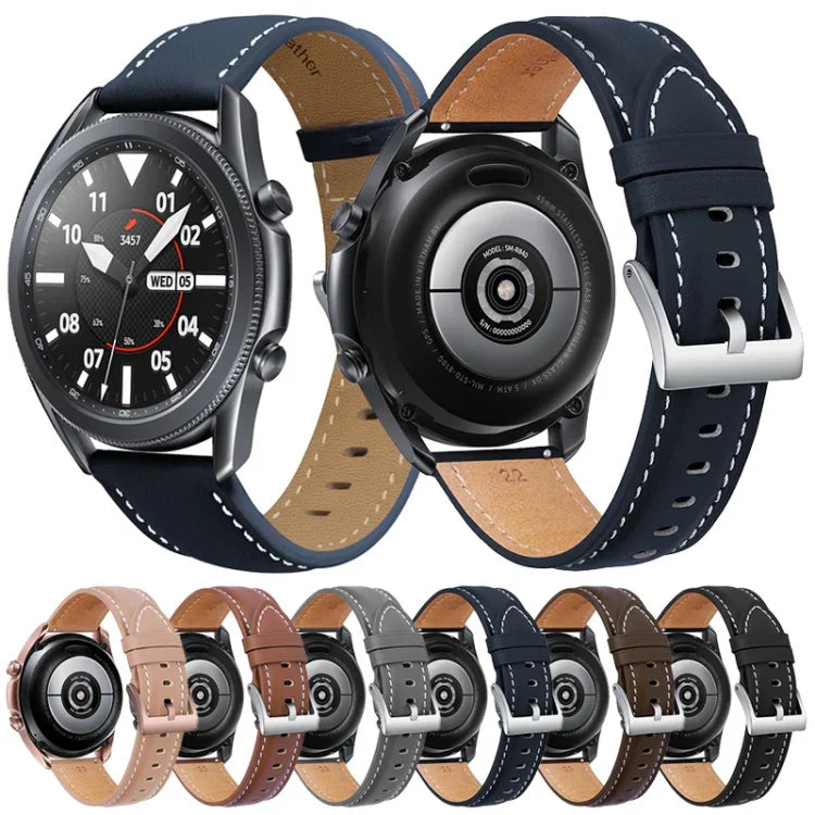 Dây đeo thay thế da thật khóa bạc, Dành cho Samsung Galaxy Watch3 45mm, Dành cho Samsung Galaxy Watch3 41mm