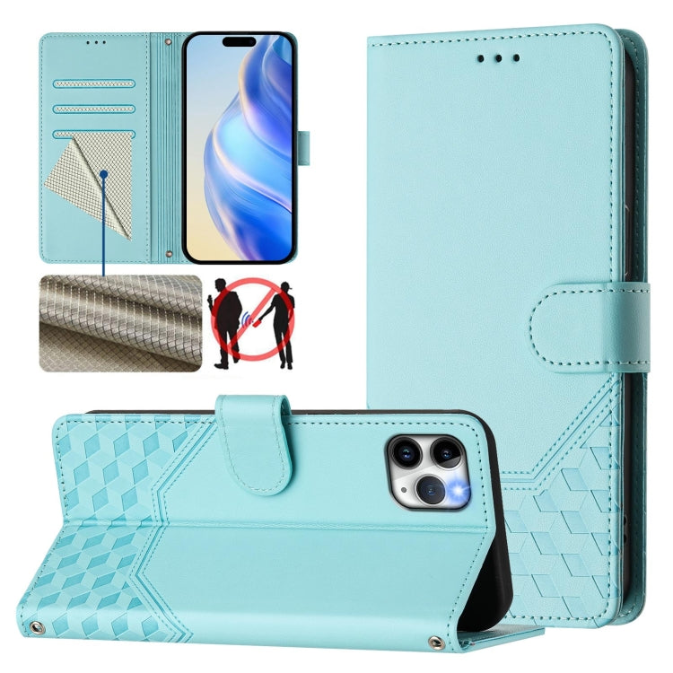 Ốp điện thoại da chống trộm RFID họa tiết tổ ong nổi, dành cho iPhone 11 Pro Max, iPhone 11, iPhone 11 Pro, iPhone X / XS, iPhone XR, iPhone XS Max, iPhone 8 Plus / 7 Plus
