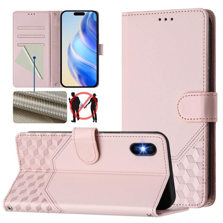 Ốp điện thoại da chống trộm RFID họa tiết tổ ong nổi, dành cho iPhone 11 Pro Max, iPhone 11, iPhone 11 Pro, iPhone X / XS, iPhone XR, iPhone XS Max, iPhone 8 Plus / 7 Plus