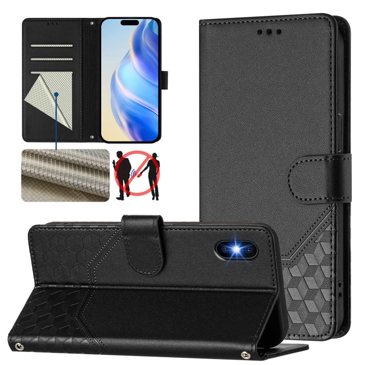 Ốp điện thoại da chống trộm RFID họa tiết tổ ong nổi, dành cho iPhone 11 Pro Max, iPhone 11, iPhone 11 Pro, iPhone X / XS, iPhone XR, iPhone XS Max, iPhone 8 Plus / 7 Plus