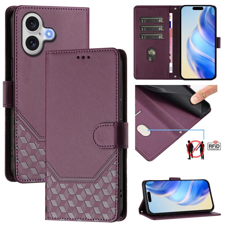 Ốp lưng điện thoại da dập nổi tổ ong chống RFID, dành cho iPhone 17e / 16e, iPhone 17 Pro Max, iPhone 17 Pro, iPhone 17, iPhone Air, iPhone 16 Pro Max, iPhone 16 Pro, iPhone 16 Plus