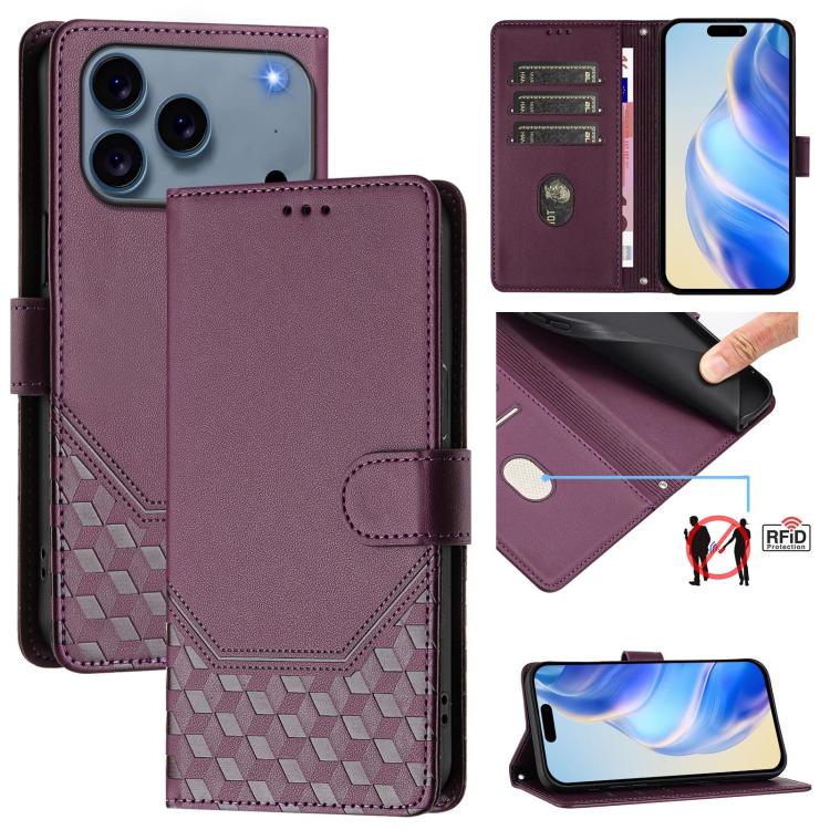 Ốp lưng điện thoại da dập nổi tổ ong chống RFID, dành cho iPhone 17e / 16e, iPhone 17 Pro Max, iPhone 17 Pro, iPhone 17, iPhone Air, iPhone 16 Pro Max, iPhone 16 Pro, iPhone 16 Plus