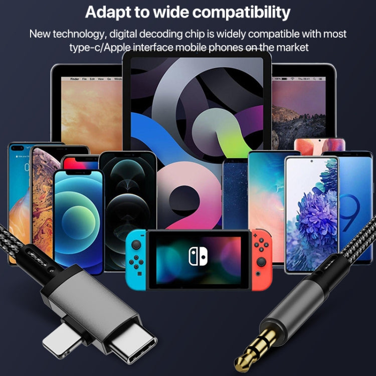 2 in 1 8 Pin, USB-C / Type-C to 3.5mm Car AUX Audio Adapter Cable, Type-C, 8 Pin to 3.5mm, Length: 1m