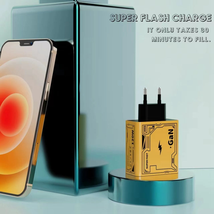 HX111 Sạc siêu nhanh USB 120W, Type-C GaN, phích cắm US, phích cắm EU, phích cắm UK