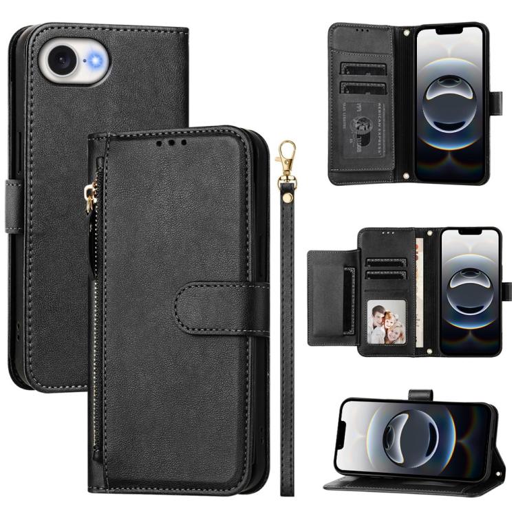 Ví da ốp lưng điện thoại nhiều ngăn thẻ có khóa kéo, dành cho iPhone 17e / 16e, iPhone 17 Pro Max, iPhone 17 Pro, iPhone 17, iPhone Air, iPhone 16 Pro Max, iPhone 16 Pro, iPhone 16 Plus