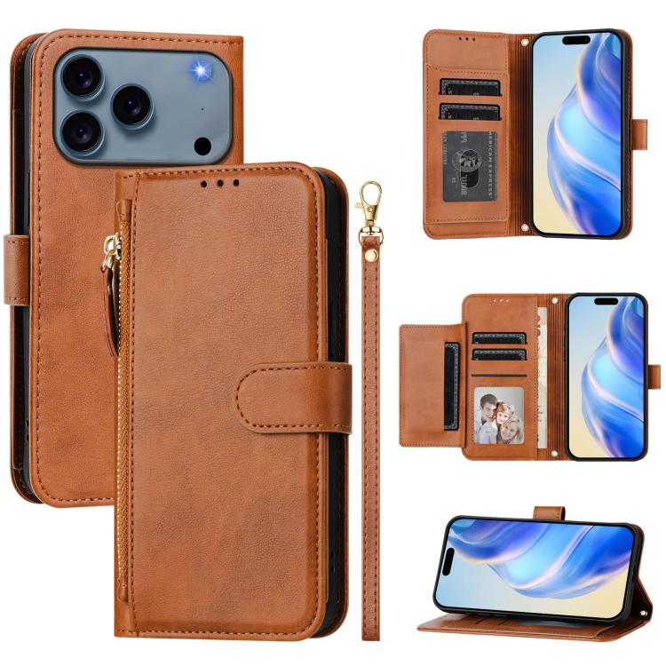 Ví da ốp lưng điện thoại nhiều ngăn thẻ có khóa kéo, dành cho iPhone 17e / 16e, iPhone 17 Pro Max, iPhone 17 Pro, iPhone 17, iPhone Air, iPhone 16 Pro Max, iPhone 16 Pro, iPhone 16 Plus