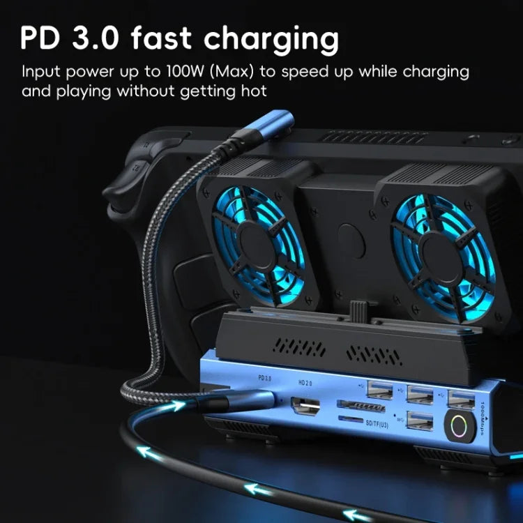 Trạm dock chơi game USB-C 9 trong 1 YCE-V279A có quạt tháo rời, 9 trong 1