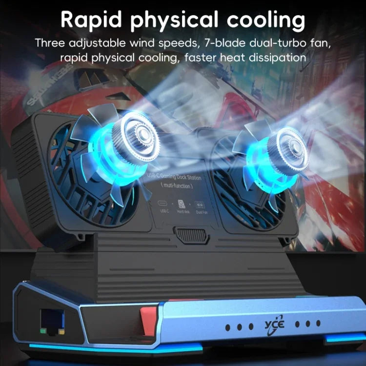 Trạm dock chơi game USB-C 9 trong 1 YCE-V279A có quạt tháo rời, 9 trong 1