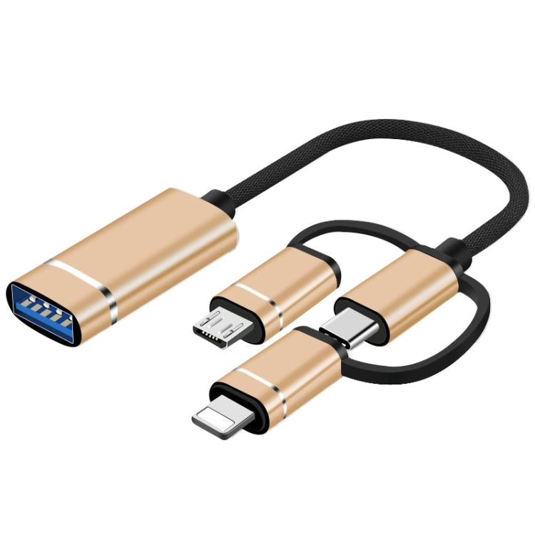 Bộ chuyển đổi OTG 3 trong 1 USB cái sang Micro USB, Type-C, 8 chân đực